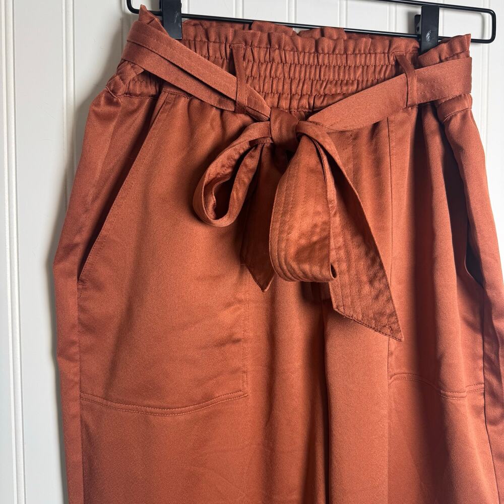 Abercrombie & Fitch Paperbag High-Waist Pull-On Satin Pants Rust Orange Womens L - Picture 3 of 10